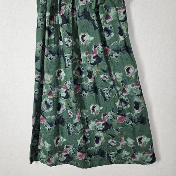 Bellambra Pure Linen Shift Dress sz XS Green Print Sleeveless Tie Neck Italy - Picture 3 of 12